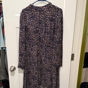 LOFT Navy Floral Long-Sleeve Dress